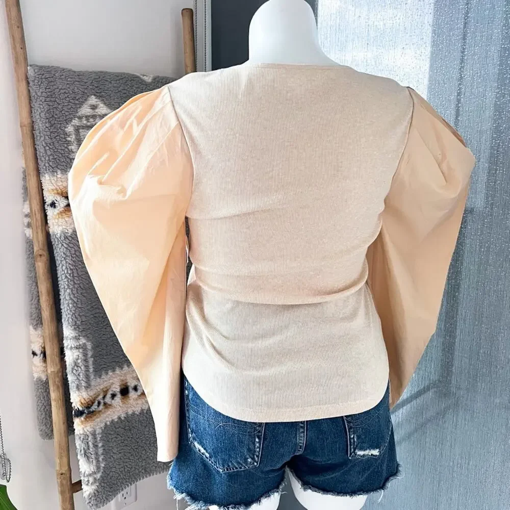 Ulla Johnson Joanne Oatmeal Long Puff Sleeve Pullover Top Women’s Medium - Picture 6 of 13